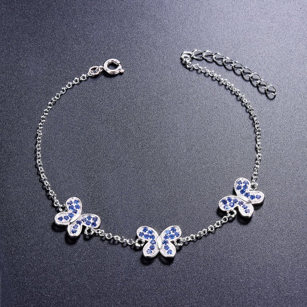NWOT Pretty Dainty Blue Butterfly Bracelet in 925 sterling silver with CZ